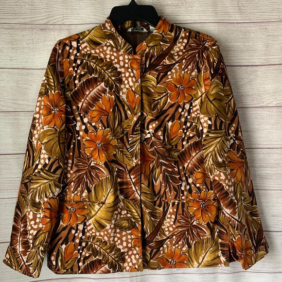 Laura Ashley Floral Blazer Jacket Earthtone Button Up Long Sleeve Size M - Picture 1 of 16